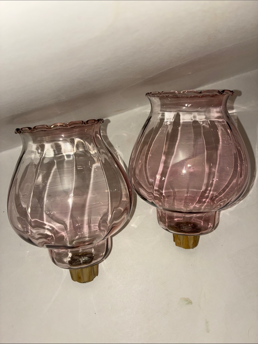 Vintage Homco Celeste Pink Glass Hurricane Lamp Shades